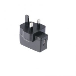 KZ 18W side plug-in wall power adapter, USB output, UK plug, white background product photo