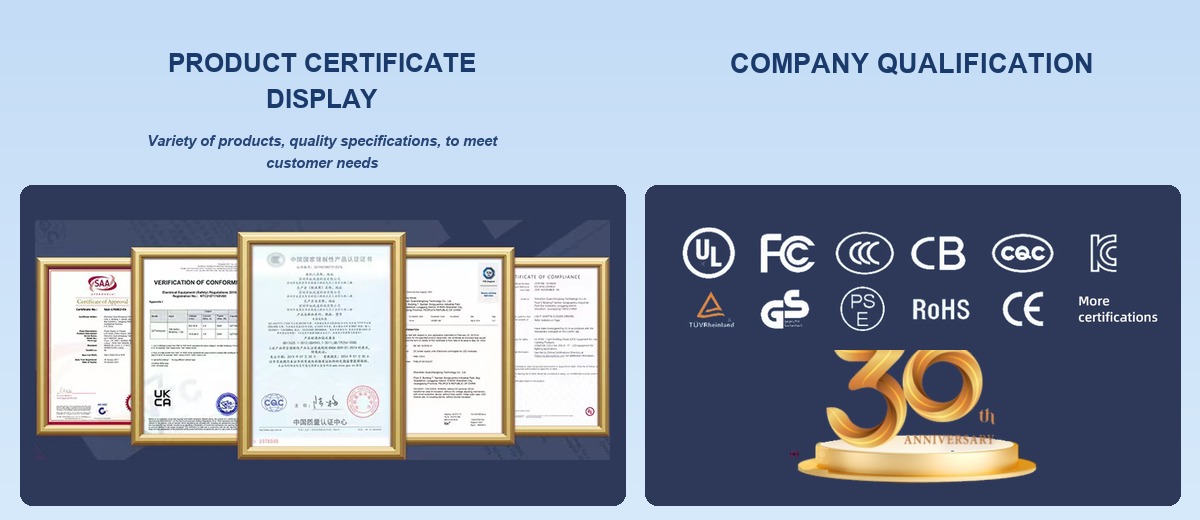 Company qualification and product certificate display